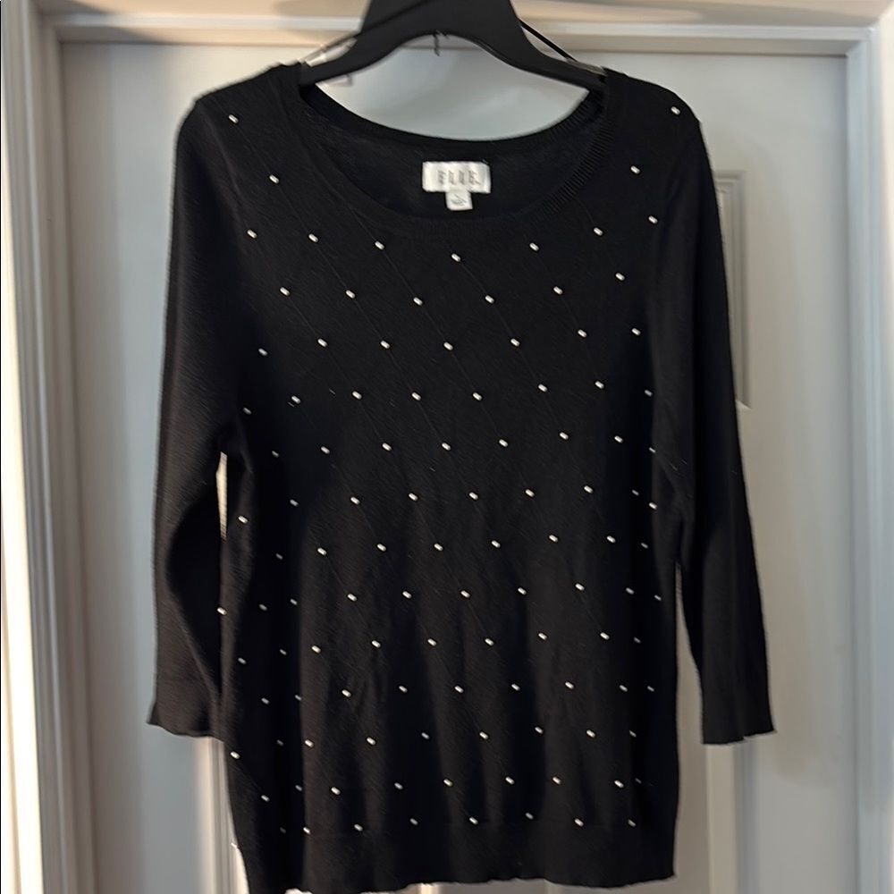 Elle Black Size Large Sweater with White Pearl Embellishments